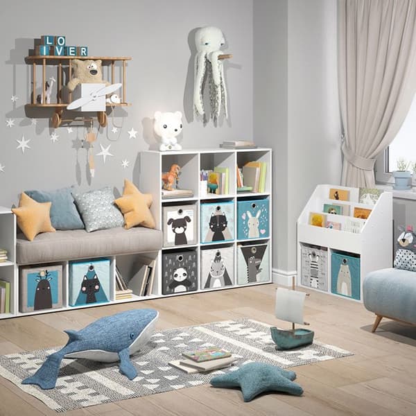 Vicco Nove barnbokhylla, Vit, 104 x 108 cm med 6 hopfällbara lådor