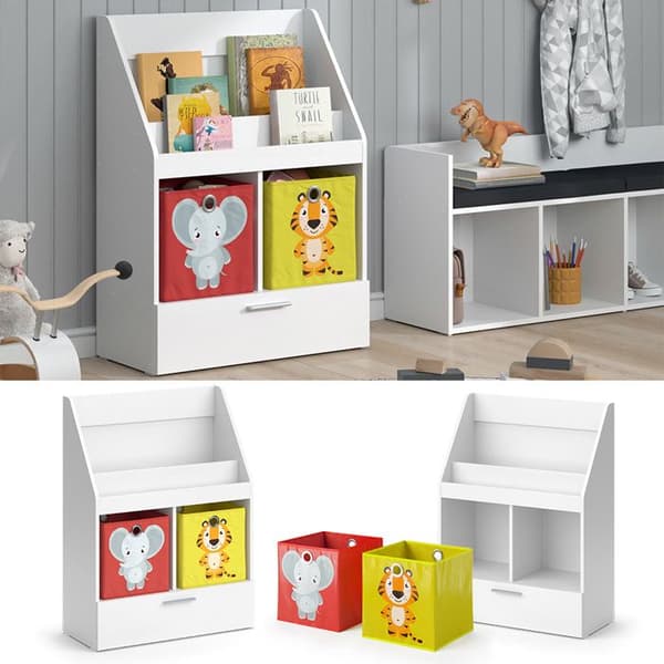 Vicco Luigi barnbokhylla, Vit, 72 x 96,2 cm med låda och 2 hopfällbara lådor opt.5