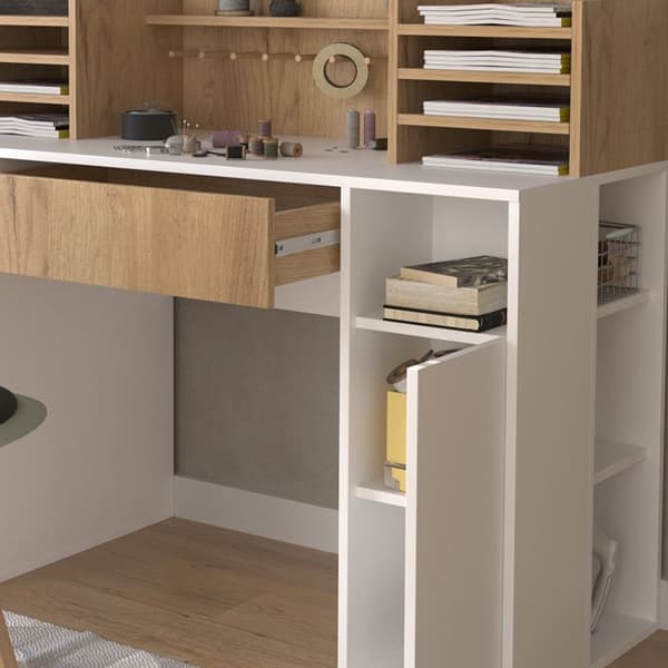 Vicco skrivbord, Vit/Sonoma, 126,8 x 50 cm XL med hyllor