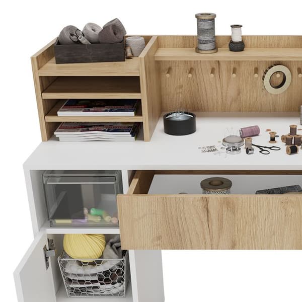 Vicco skrivbord, Vit/Sonoma, 126,8 x 50 cm XL med hyllor