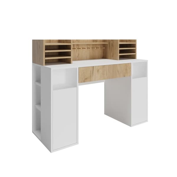 Vicco skrivbord, Vit/Sonoma, 126,8 x 50 cm XL med hyllor