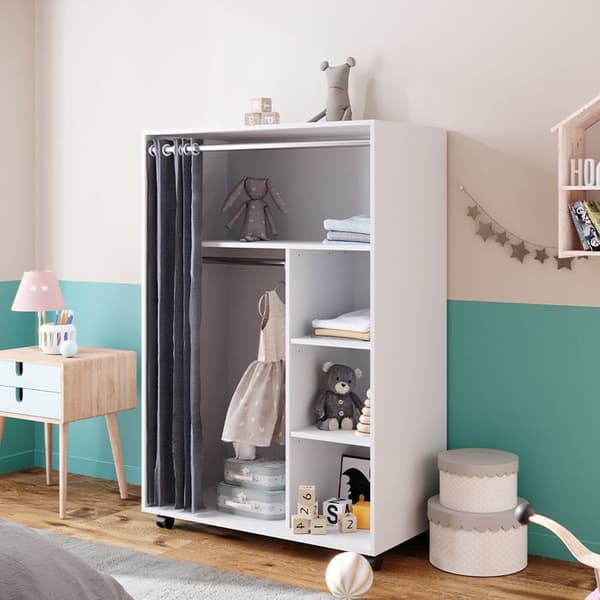 Vicco Doros garderob, vit, 100 x 146,6 cm öppen, med hjul