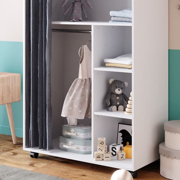 Vicco Doros garderob, vit, 100 x 146,6 cm öppen, med hjul