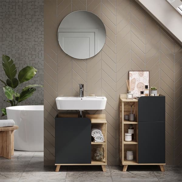 Armoire basse Karen, 50x90cm med dörr och låda, Antracit, Sonoma, Vicco