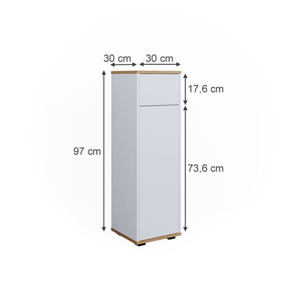 Armoire Midischrank Didi, 30x97cm med låda, Vit/Artisan, Artisan-ek, Vicco