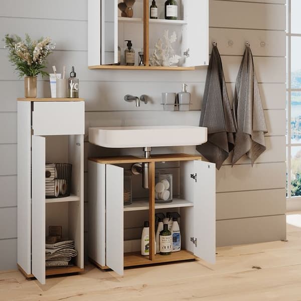 Armoire Midischrank Didi, 30x97cm med låda, Vit/Artisan, Artisan-ek, Vicco