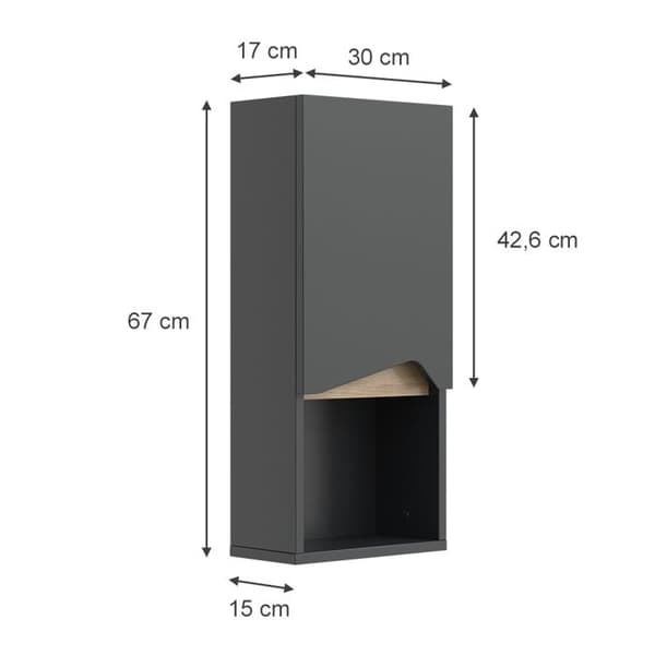 Marelle-skåp, 30x67 cm med dörr och öppen fack, Antracit, Antracit, Vicco