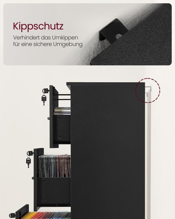 Rootz Arkivskab - Blæk sort - Spånplade - 40 cm x 41 cm x 103 cm - 23 kg - Kontoropbevaring - 50 kg Kapacitet