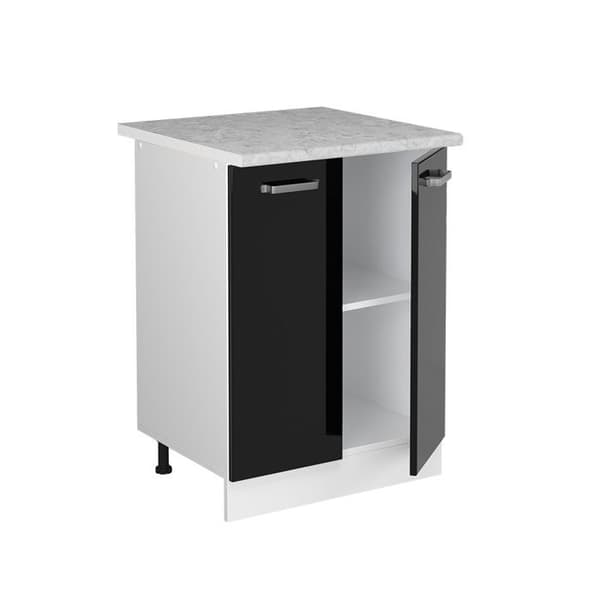 R-Line universell basenhet, 60 cm med dörrar, med bänkskiva, Högblank svart, Vicco