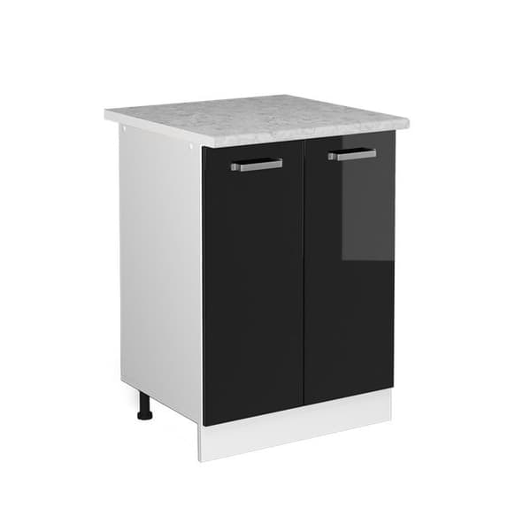 R-Line universell basenhet, 60 cm med dörrar, med bänkskiva, Högblank svart, Vicco