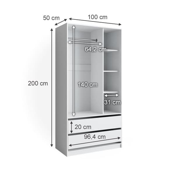 Vicco Elmo barngarderob, vit, 100 x 200 cm med 2 lådor