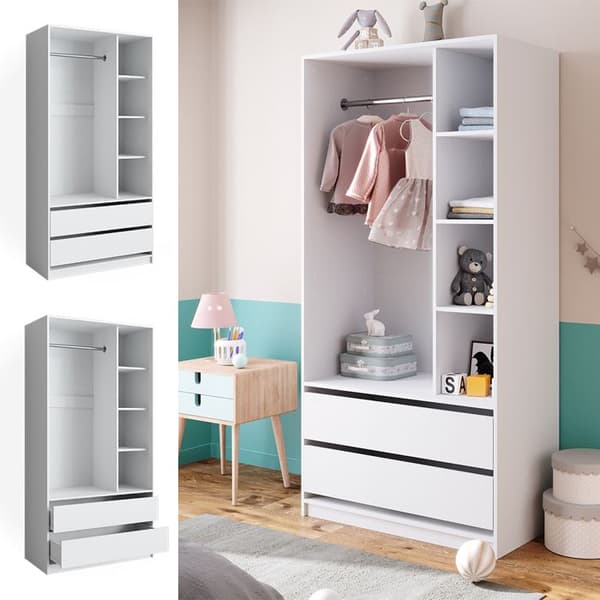 Vicco Elmo barngarderob, vit, 100 x 200 cm med 2 lådor