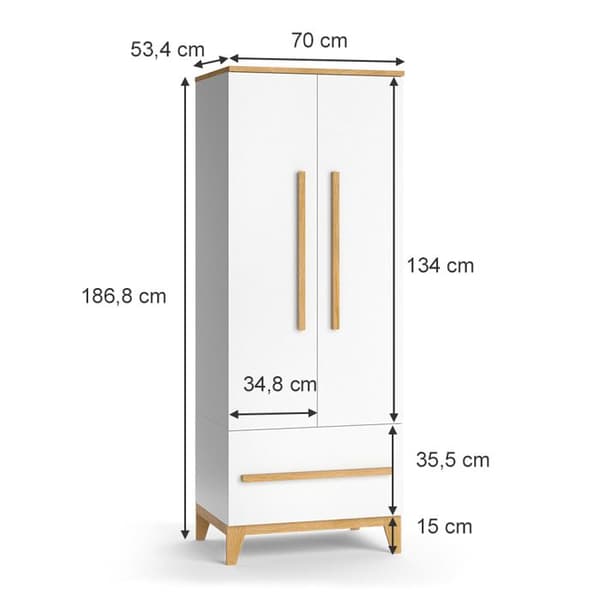 Barngarderob Malia, 70 x 186,8 cm, Vit, Vitalispa