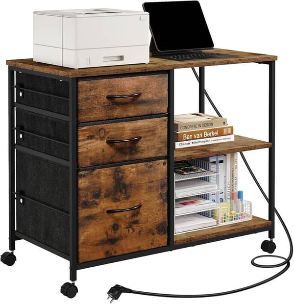 Rootz Arkivskåp med laddningsportar - Mobilt arkivskåp - Vintage Brun - Gott om förvaring - 80cm x 66cm x 40cm