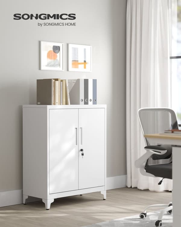 Låsbart arkivskåp med 2 dörrar - 40 × 80 × 90 cm - Matt White