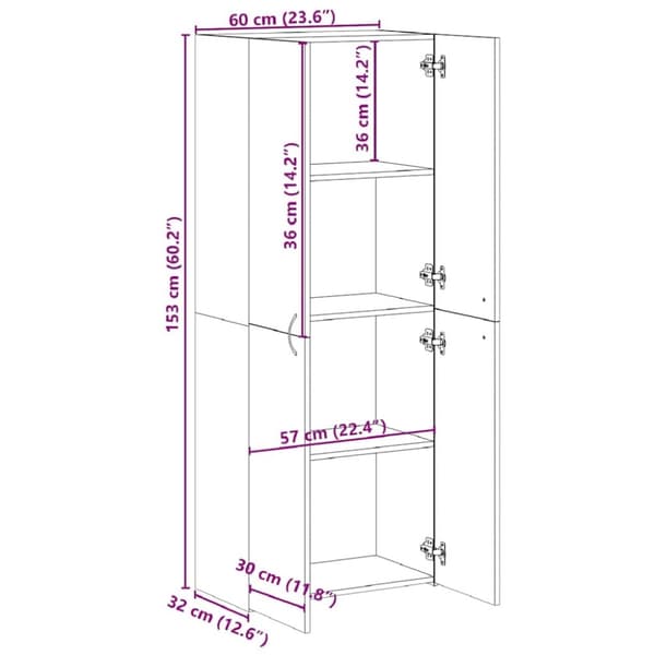 vidaXL arkivskab 60x32x153 cm konstrueret træ grå sonoma-eg