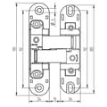 Miniatyrbild 7 av 7: Osynliga gångjärn för dörrar, belastning på 60 kg, 180° öppning, zamak, metallgrå aluminium.