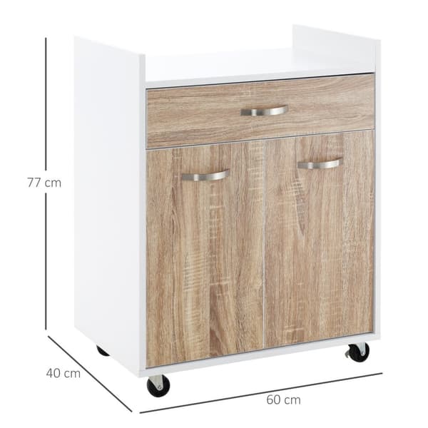 Rootz Kitchen Pering -vaunu - Vierivaunu - Mobiilivarasto - Säädettävä hylly - 60 cm x 40cm x 77cm - valkoinen tammipinta