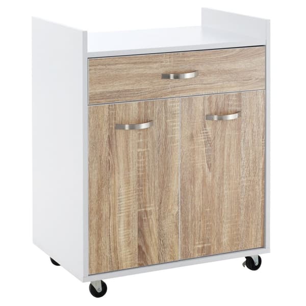 Rootz Kitchen Pering -vaunu - Vierivaunu - Mobiilivarasto - Säädettävä hylly - 60 cm x 40cm x 77cm - valkoinen tammipinta