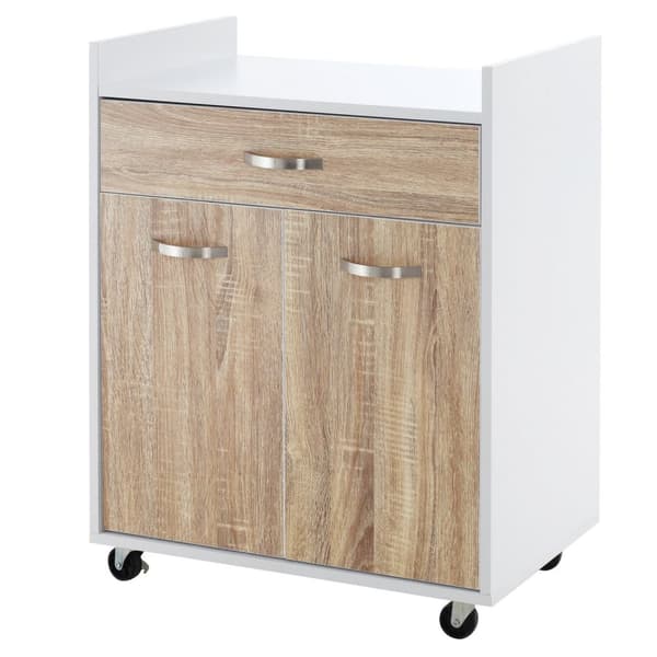 Rootz Kitchen Pering -vaunu - Vierivaunu - Mobiilivarasto - Säädettävä hylly - 60 cm x 40cm x 77cm - valkoinen tammipinta