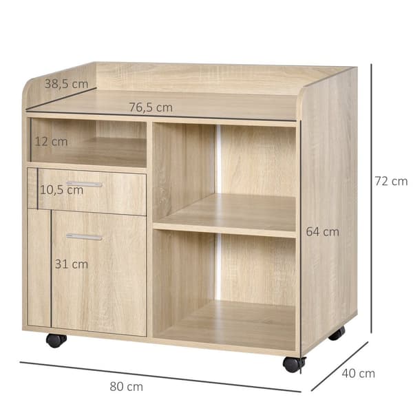 Rootz Printer Stand - Rolling Office Organizer - Mobil Storage Unit - Justerbare hylder - 80L x 40W x 72H cm
