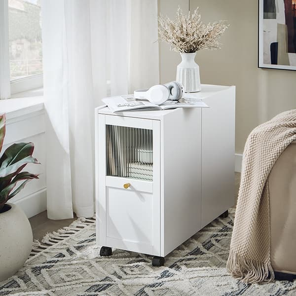Rootz Mobile Arkiverskab - Dokumentopbevaring - Office Organizer - Easy Access skuffer - 31x60x70cm - MDF & Glass - 5 hjul til mobilitet