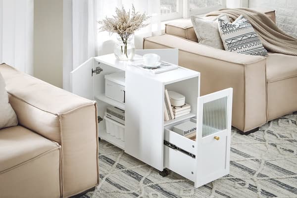 Rootz Mobile Arkiverskab - Dokumentopbevaring - Office Organizer - Easy Access skuffer - 31x60x70cm - MDF & Glass - 5 hjul til mobilitet