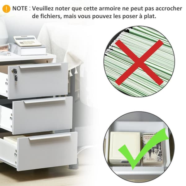 Rootz Office Trolley - Mobile Cabinet - Filarrangør - Secure Lock - 40 x 40 x 63,5 cm - Hvid/grå