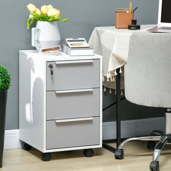 Rootz Office Trolley - Mobile Cabinet - Filarrangør - Secure Lock - 40 x 40 x 63,5 cm - Hvid/grå