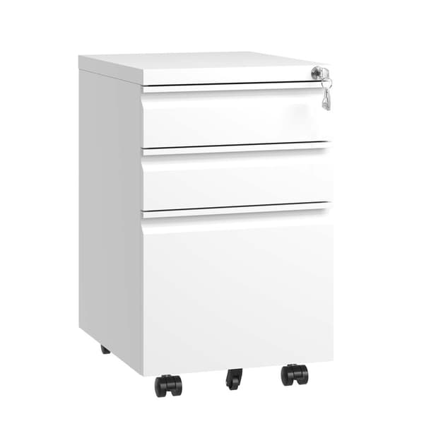 3-skuffer mobilt agteropbevaringsskab med lås – Metal opbevaringsbokse til hjemmekontoret – til Letter, Legal og A4, hvid, H60 cm × B37,3 cm × T44 cm