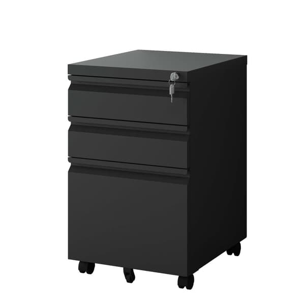 3-lådor Mobilt Aktenlåda med Lås - Metall Förvaringslådor för Hemkontor - För Letter, Legal och A4 Doku­ment, Svart, H60 cm × B37,3 cm × T44 cm