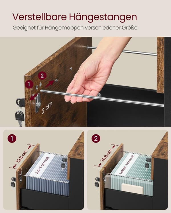 Rullekabinet, VASAGLE LCD022K01, 43,8x40x54,4 cm, Mørkebrun