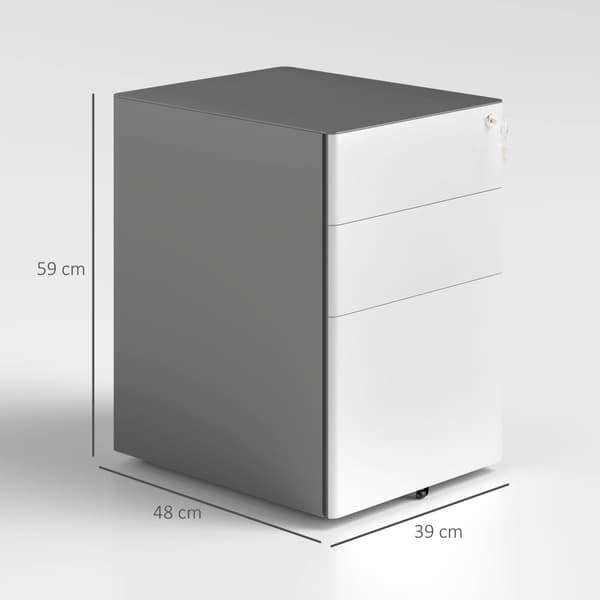 Rootz File Cabinet - Roll Container - Office Storage - Secure & Durable - Steel Housing - 39x48x59 cm, hvid og grå