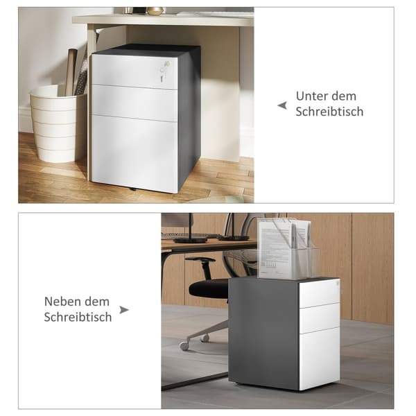 Rootz File Cabinet - Roll Container - Office Storage - Secure & Durable - Steel Housing - 39x48x59 cm, hvid og grå