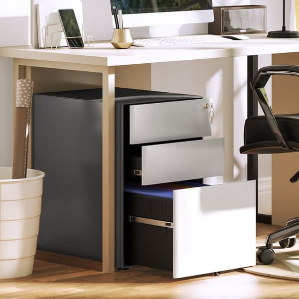 Rootz File Cabinet - Roll Container - Office Storage - Secure & Durable - Steel Housing - 39x48x59 cm, hvid og grå