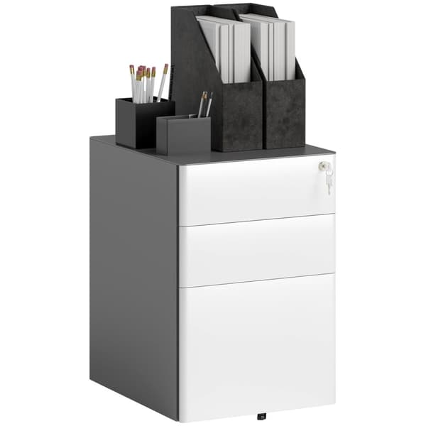 Rootz File Cabinet - Roll Container - Office Storage - Secure & Durable - Steel Housing - 39x48x59 cm, hvid og grå