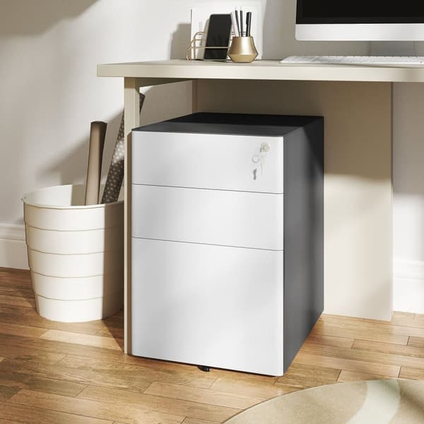 Rootz File Cabinet - Roll Container - Office Storage - Secure & Durable - Steel Housing - 39x48x59 cm, hvid og grå