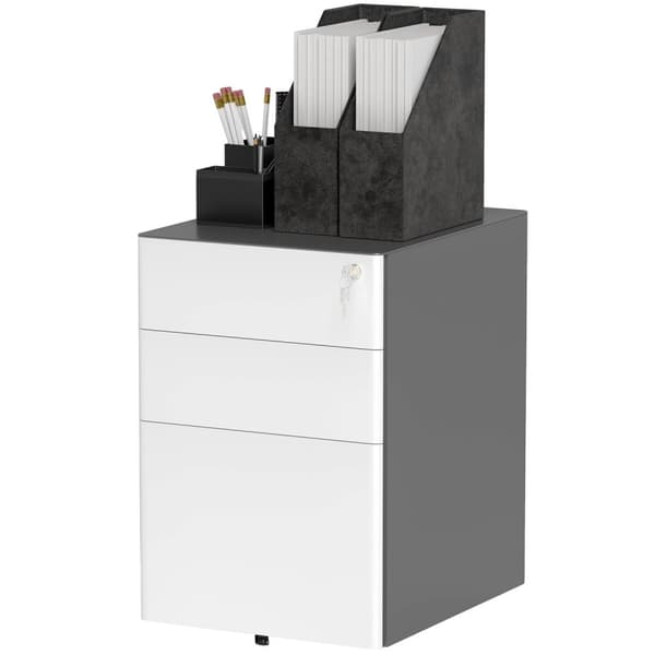 Rootz File Cabinet - Roll Container - Office Storage - Secure & Durable - Steel Housing - 39x48x59 cm, hvid og grå
