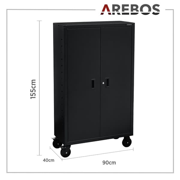 Arkivskab_garageskab 155 x 90 x 40 cm med hjul