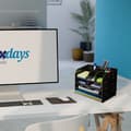 Miniatyrbild 2 av 6: Relaxdays skrivbord organisatör med dokumenthyllor, 10 fack, HxLxP: 27,5 x 32,5 x 25 cm, förvaring MDF, svart