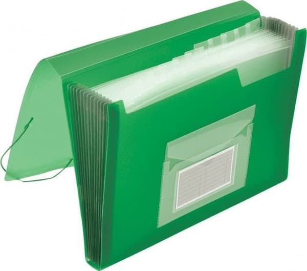 Q-connect - KF02480 - Mapp med gummiband, PP, A4, 12 fack, grön transparent