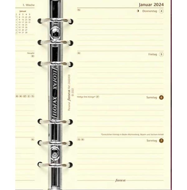 Filofax - 000024-68458 - Personlig kalender 2024, 1 vecka på 2 sidor, i bomull, färg crème (tyska)
