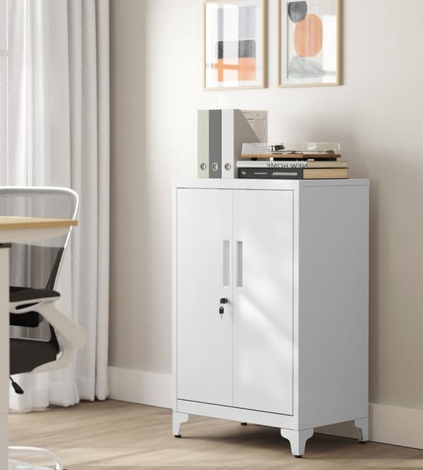Rootz Lock Cabinet - Sikker opbevaring - Stålskaber - Nøgle Låsbar - Hvid - 40 cm x 60 cm x 90 cm