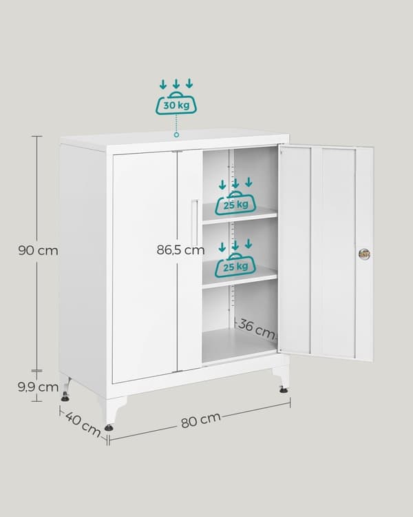 Rootz Lock Closet 2 Dörrar - Stålskåp - Lagringsenhet - Hållbar & rymlig - 40 x 80 x 90 cm vit