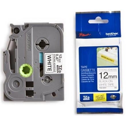 BROTHER TZE231 LAMINATE TAPE 12mm BLACK ON WHITE
