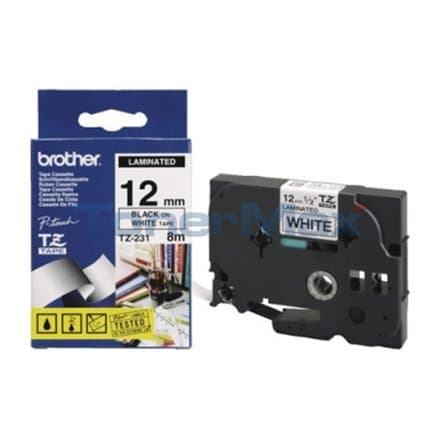 BROTHER TZE231 LAMINATE TAPE 12mm BLACK ON WHITE