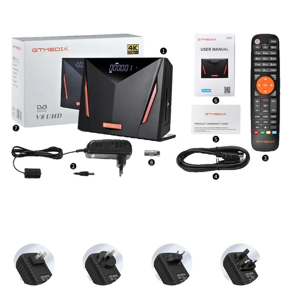 Satelliittivastaanotin, 4K Ultra HD, älykortinlukija, GTMEDIA V8 UHD, EU-liitin