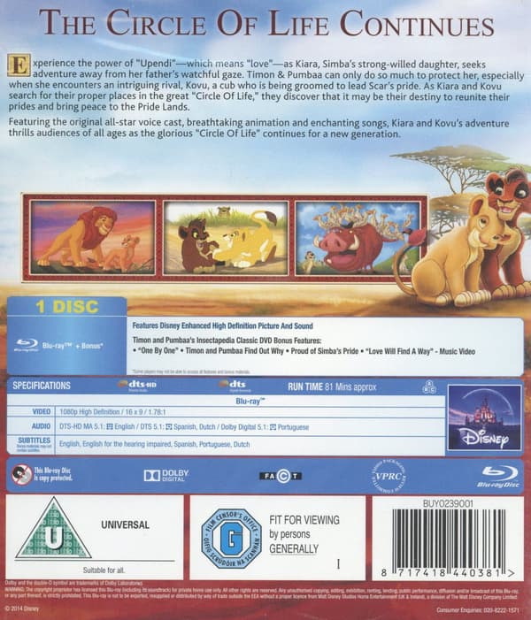 Lejonkungen 2 / Simbas skatt (Ej svensk text/tal (Blu-ray)