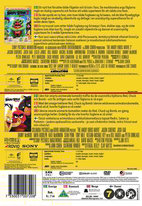 Angry Birds 1+2 - Filmerna (2 DVD)
