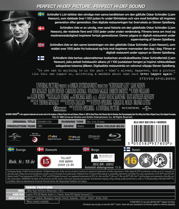 Schindler's list / 20th anniversary ed. (Blu-ray)